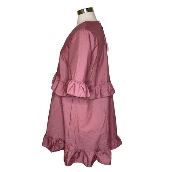 Missguided V-Neck Frill Waist Smock Dress in Dark Pink Women's Size US 10 New - Picture 3 of 10